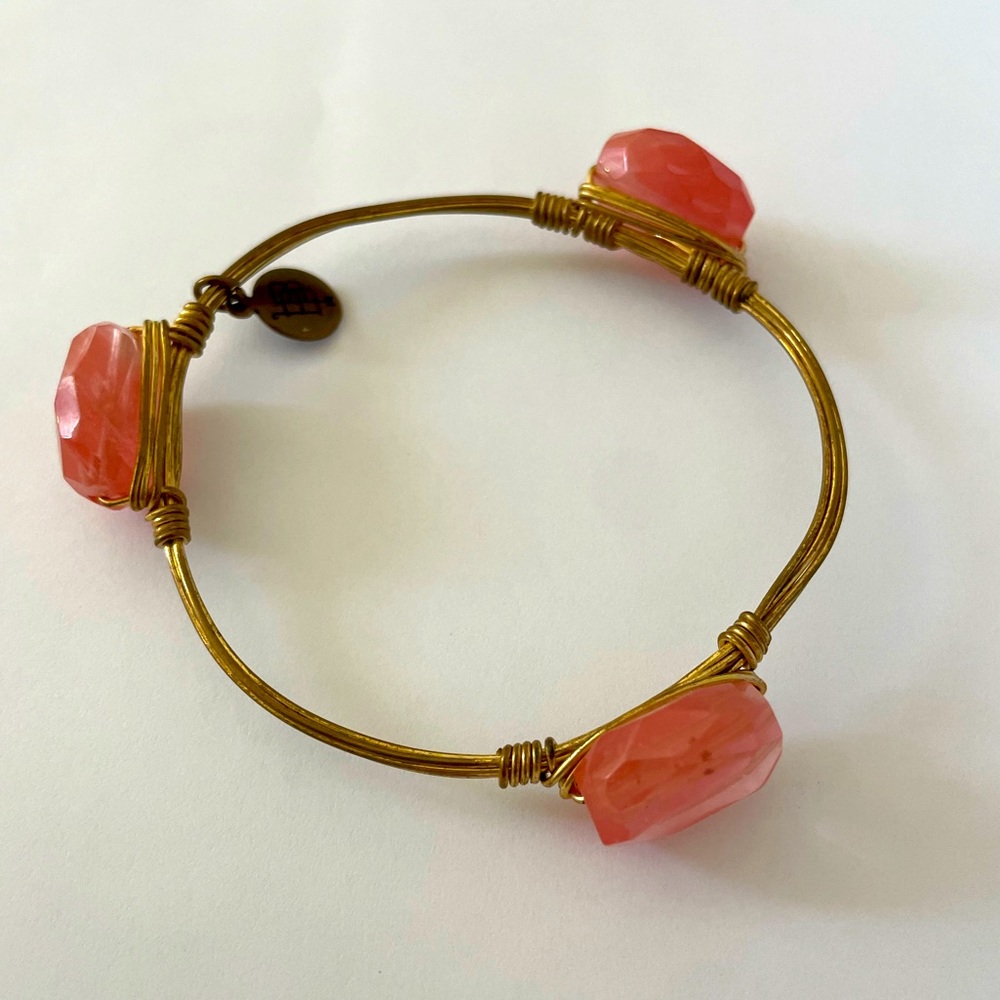 Bourbon and Bowties Gold and Pink Stone Bangle Bracelet